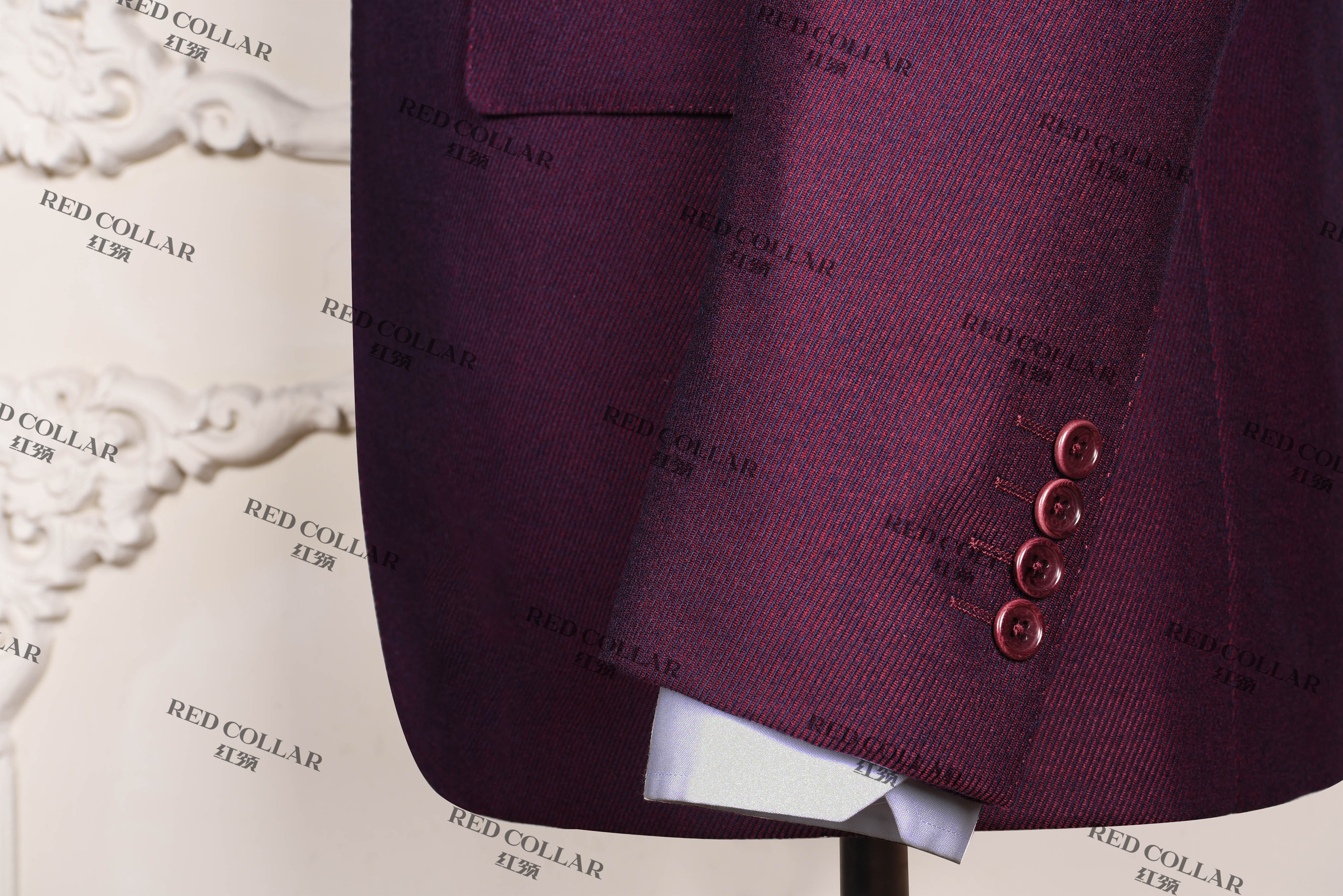 红领red collar 定制酒红色西装
