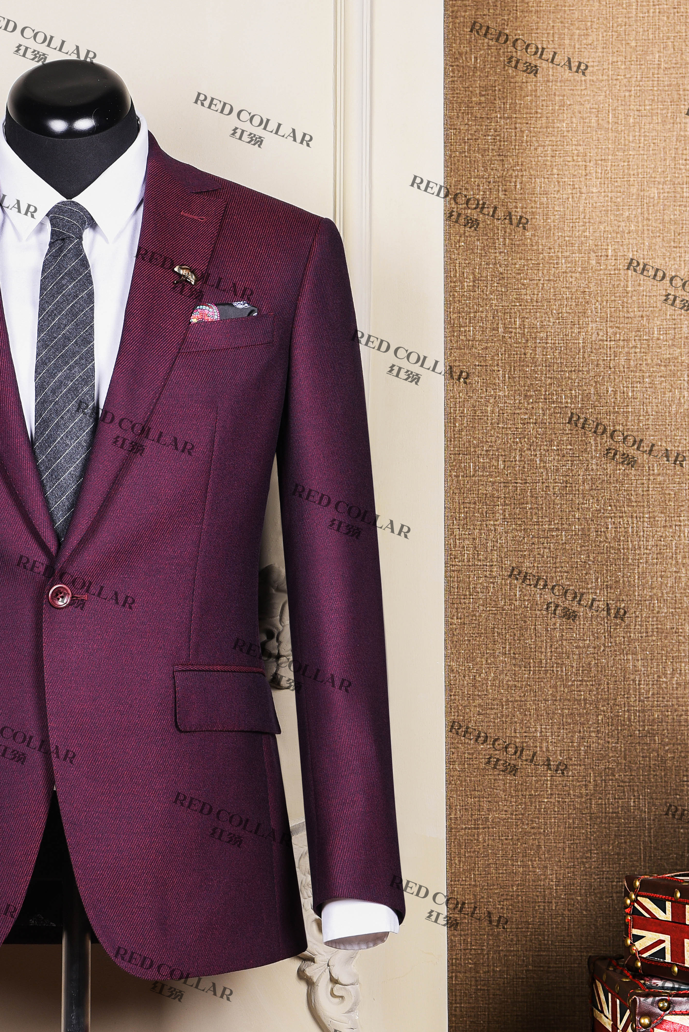 红领red collar 定制酒红色西装